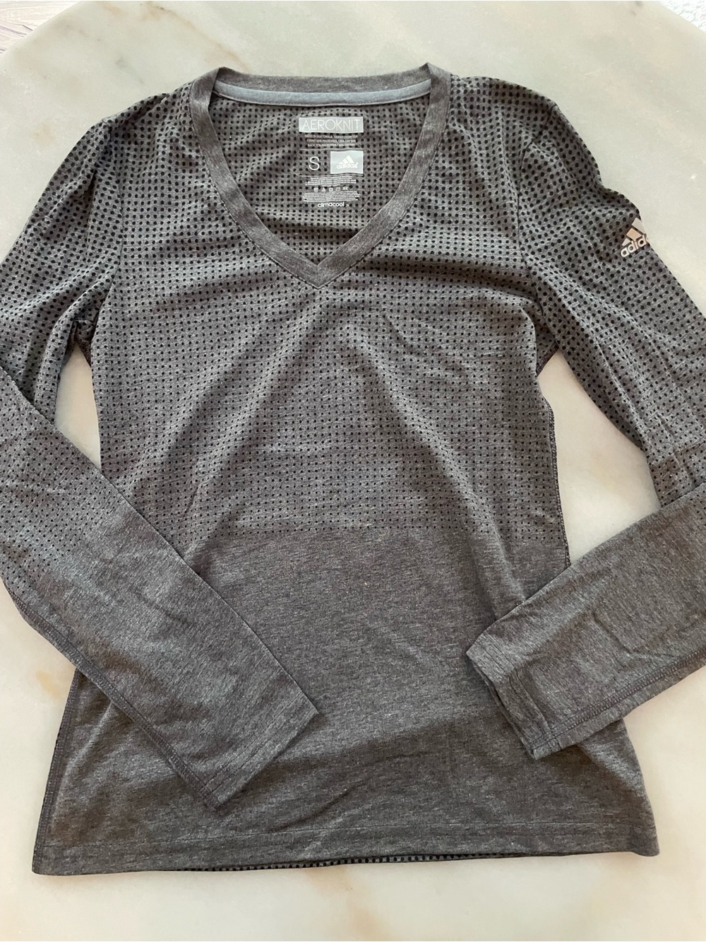 adidas Women's Charcoal Perforated V-Neck Long Sleeve Top